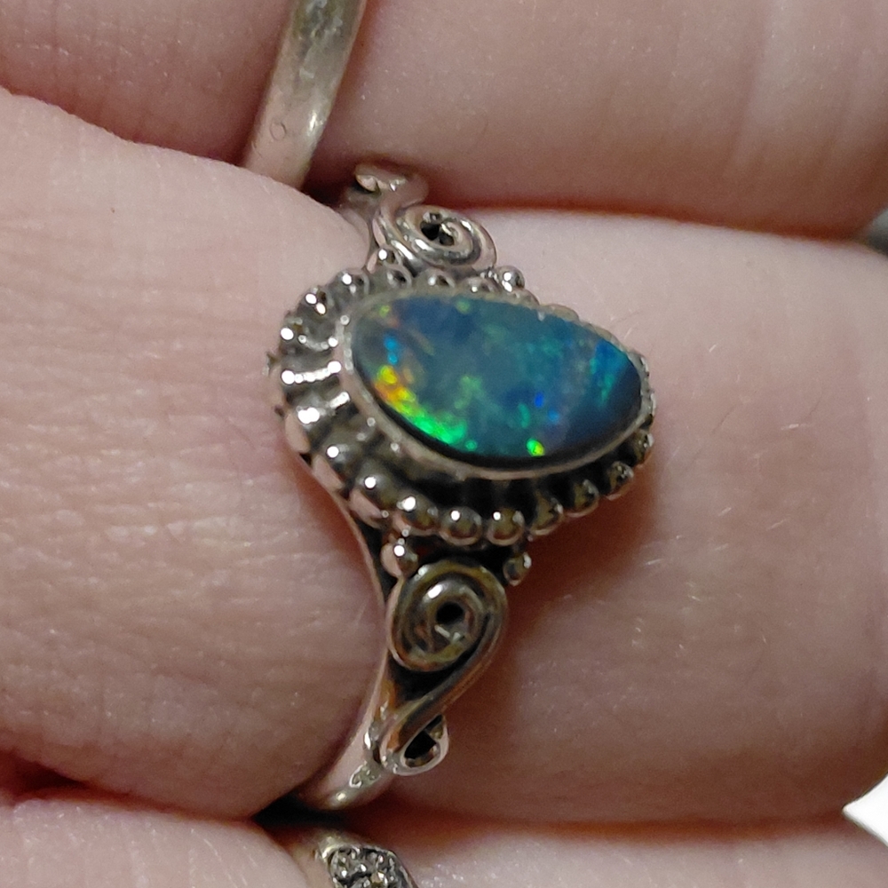 Dainty Sterling Silver Australian Opal Ring Size 8 - Picture 12 of 15